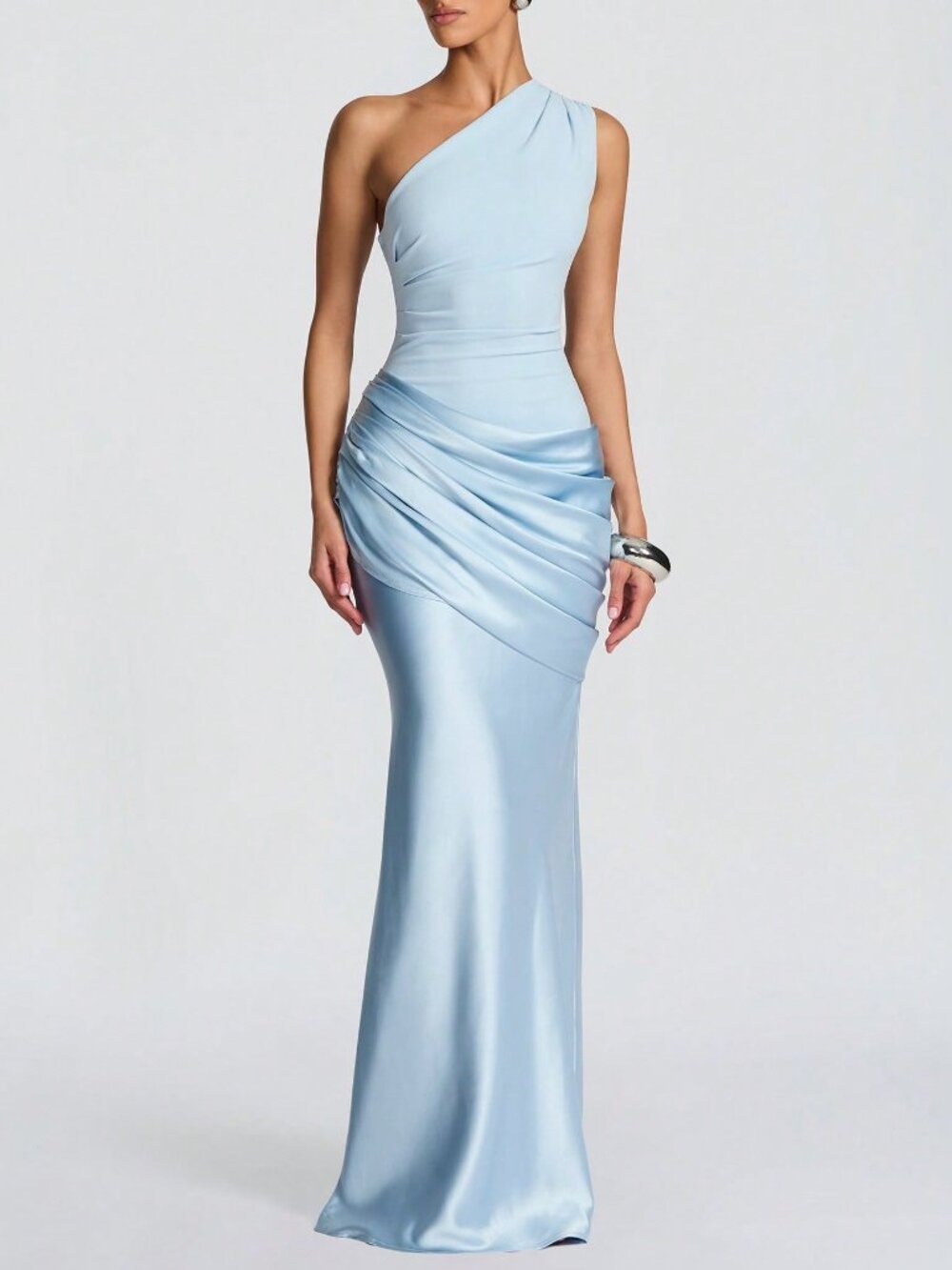 Baby Blue Elegant Women's One Shoulder maxi Dress